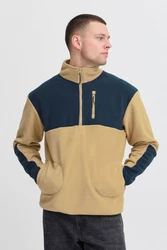 Blend Fleecejacke Sweatshirt halfzipp Beige/Braun/Dunkelblau