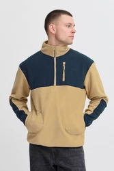 Blend Fleecejacke Sweatshirt halfzipp Beige/Braun/Dunkelblau