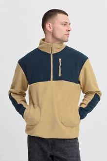 Blend Fleecejacke Sweatshirt halfzipp Beige/Braun/Dunkelblau