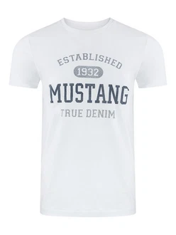 MUSTANG T-Shirt Herren Printshirt Regular Fit Creme