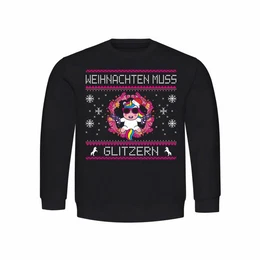 Kapuzenpullover Kinder Pullover Weihnachten muss glitzern Einhorn Mit Print Motiv