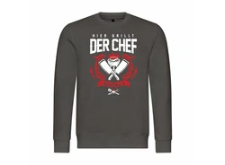 deinshirt Kapuzenpullover Herren Pullover Hier grillt der Chef noch persönlich Dunkelgrau/Rot/Grau/Braun