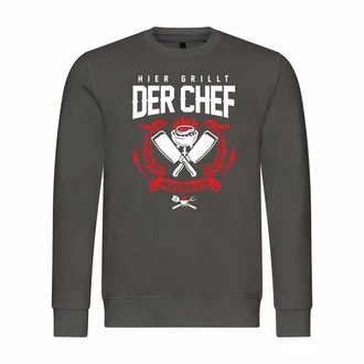 deinshirt Kapuzenpullover Herren Pullover Hier grillt der Chef noch persönlich Dunkelgrau/Rot/Grau/Braun