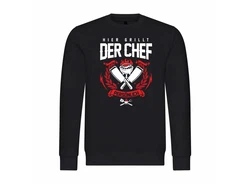 deinshirt Kapuzenpullover Herren Pullover Hier grillt der Chef noch persönlich Rot/Braun/Rosa