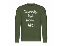 deinshirt Kapuzenpullover Pullover Durstig pipi mde alt Mit Print Motiv Dunkelgrün/Grün/Neonfarben