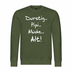deinshirt Kapuzenpullover Pullover Durstig pipi mde alt Mit Print Motiv Dunkelgrün/Grün/Neonfarben