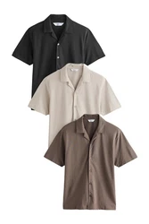 Next Kurzarmhemd 3er-Pack Beige/Khaki/Braun/Dunkelbraun