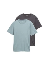 TOM TAILOR T-Shirt Basic T-Shirts (im Doppelpack) Grau/Blau/Hellblau
