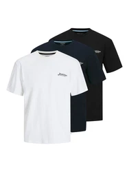 Jack & Jones Rundhalsshirt JJBEAU TEE SS FRONTPRINT 3PK (Packung, 3-tlg) Pastell/Weiß/Dunkelblau