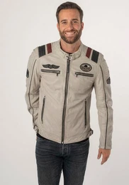 Lederjacke MMFurious mit kontrastfarbenen Details, Badges, Reiverschlsse, Stehkragen