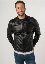 Lederjacke 2Mtoji SF mit Reiverschluss, Zipperdetail, STehkragen Ziernhte