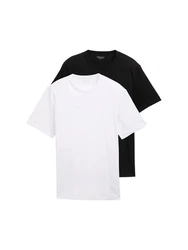 TOM TAILOR T-Shirt mit Ton-in-Ton Logo Weiß/Schwarz