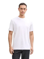 TOM TAILOR T-Shirt mit Ton-in-Ton Logo Weiß/Schwarz