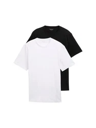 TOM TAILOR T-Shirt mit Ton-in-Ton Logo Weiß/Schwarz
