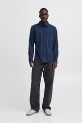 Blend Langarmhemd BHALO JERSEY SHIRT Dunkelblau/Blau