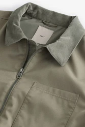 Next Blouson Wasserabweisende Jacke mit Cordkragen (1-St) Khaki/Beige/Dunkelgrün