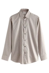 Next Langarmhemd Slim Fit Hemd Rot/Beige