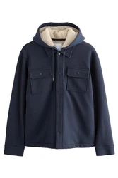 Next Hemdjacke mit Kapuze und Borgfutter Dunkelblau/Hellblau/Blau
