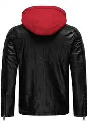 Lederimitatjacke Kunstleder Bikerjacke mit Sweat-Kapuze Two in One hochwertig, robust