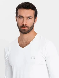 OMBRE Longsleeve Herren V-Ausschnitt SLIM FIT Weiß/Creme