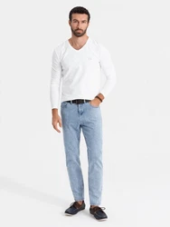 OMBRE Longsleeve Herren V-Ausschnitt SLIM FIT Weiß/Creme