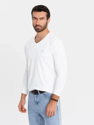 OMBRE Longsleeve Herren V-Ausschnitt SLIM FIT Weiß/Creme