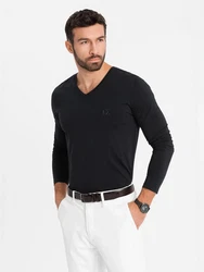 OMBRE Longsleeve Herren V-Ausschnitt SLIM FIT Schwarz/Braun/Hellblau