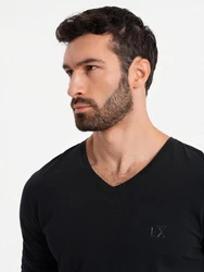 OMBRE Longsleeve Herren V-Ausschnitt SLIM FIT Schwarz/Braun/Hellblau