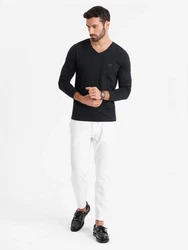 OMBRE Longsleeve Herren V-Ausschnitt SLIM FIT Schwarz/Braun/Hellblau