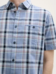 TOM TAILOR Kurzarmhemd Regular Fit Hellblau/Blau/Grau