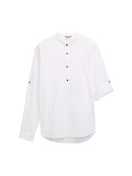 TOM TAILOR Denim Langarmhemd Relaxed Fit Tunika Hemd Weiß/Creme/Hellblau