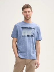 TOM TAILOR T-Shirt mit Print Hellblau/Blau/Grau