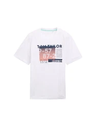 TOM TAILOR T-Shirt mit Print Weiß/Mischfarben/Creme