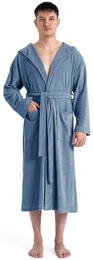 Herrenbademantel Jule, Langform, Wirkfrottee, Kapuze, Grtel, einfarbiger Leichtfrottier-Bademantel, hoher Baumwollanteil, S-4XL