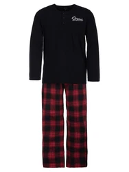 Henry Terre Schlafanzug Pyjama Set Langarm Rot/Grau/Dunkelrot