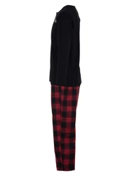 Henry Terre Schlafanzug Pyjama Set Langarm Rot/Grau/Dunkelrot