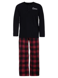 Henry Terre Schlafanzug Pyjama Set Langarm Rot/Grau/Dunkelrot