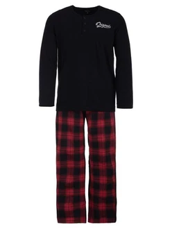 Henry Terre Schlafanzug Pyjama Set Langarm Rot/Grau/Dunkelrot