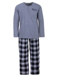 Henry Terre Schlafanzug Pyjama Set Langarm Dunkelblau/Grau/Hellblau/Blau