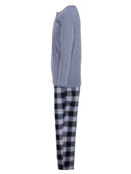 Henry Terre Schlafanzug Pyjama Set Langarm Dunkelblau/Grau/Hellblau/Blau