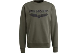 PME LEGEND Strickpullover CREWNECK SOFT TERRY WITH LOGO Dunkelgrün