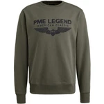 PME LEGEND Strickpullover CREWNECK SOFT TERRY WITH LOGO Dunkelgrün