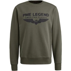 PME LEGEND Strickpullover CREWNECK SOFT TERRY WITH LOGO Dunkelgrün