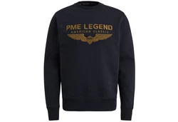 PME LEGEND Strickpullover CREWNECK SOFT TERRY WITH LOGO Dunkelblau/Hellblau/Rot