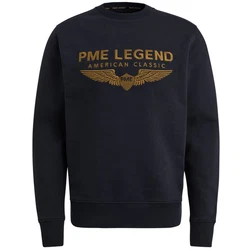 PME LEGEND Strickpullover CREWNECK SOFT TERRY WITH LOGO Dunkelblau/Hellblau/Rot