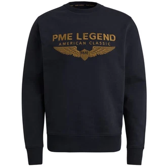PME LEGEND Strickpullover CREWNECK SOFT TERRY WITH LOGO Dunkelblau/Hellblau/Rot
