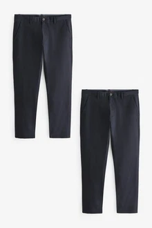 Next Chinohose Slim Fit Chinohose (2-tlg) Dunkelblau/Dunkelgrau/Blau