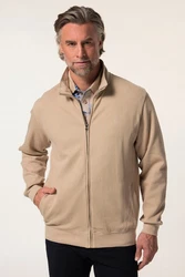 Boston Park Fleecejacke Sweatjacke Rippsweat Stehkragen Beige/Braun/Khaki