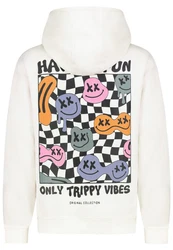 SUBLEVEL Hoodie mit Smileys Creme/Weiß/Orange