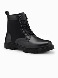 OMBRE Herren-Trapperstiefel Schnürboots Schwarz